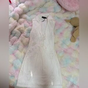NWT Zara White Eyelet Lace-Up Mini Dress - XS - Romantic Boho